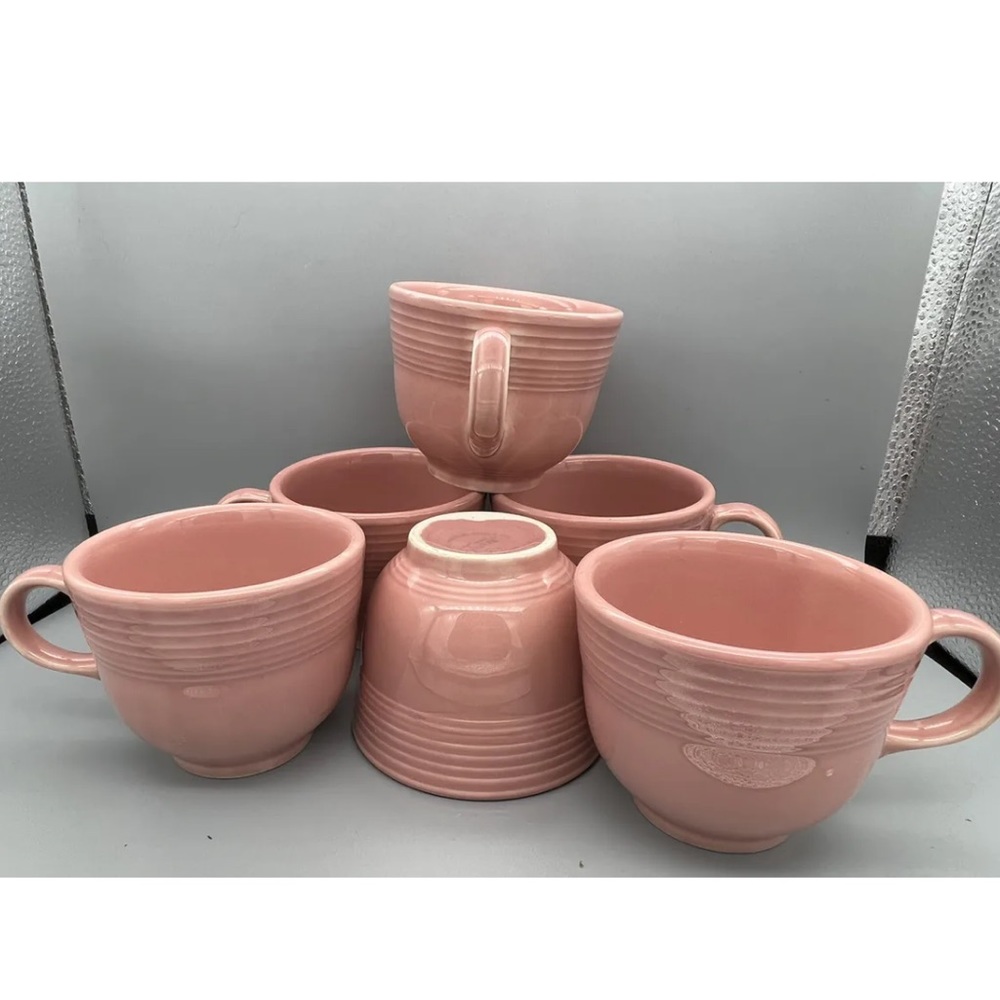 Set Of 6 Homer Laughlin Fiesta Ware Rose Pink TEACUPS ". Great Condition